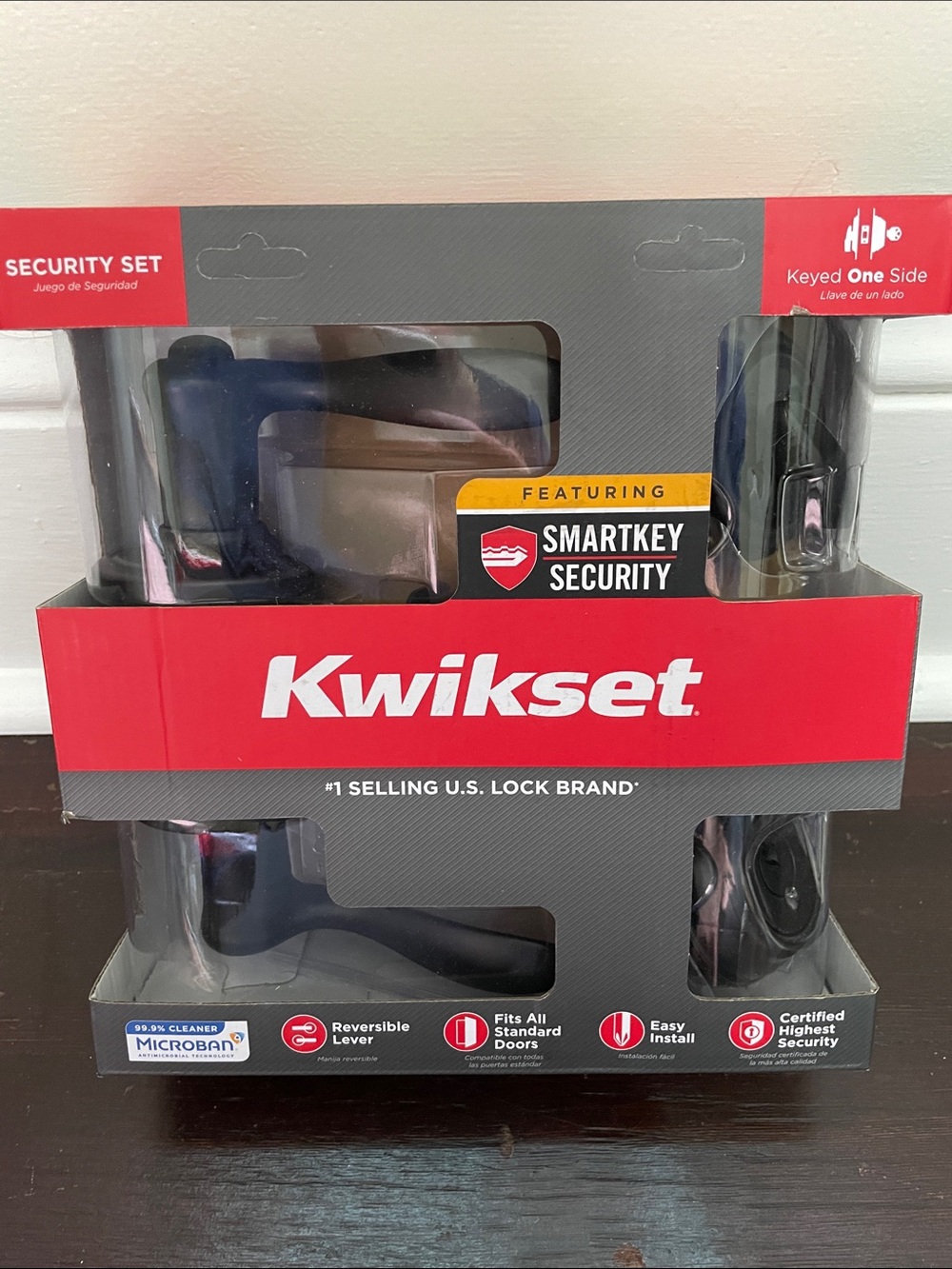 Kwikset SmartKey Security Entry Door Handle Set in Satin Nickel